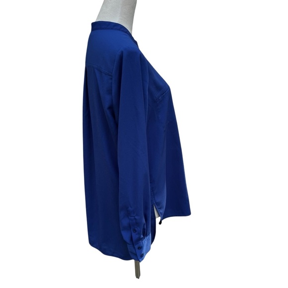 Paraphrase Women’s Large Blue Polyester Top Shirt Loose Fit Button Faux Pocket - Picture 2 of 8